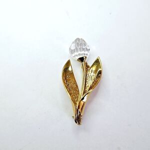 Vintage Swarovski® Crystal Memories Signed Swan Gold Plated Tulip Flower Brooch